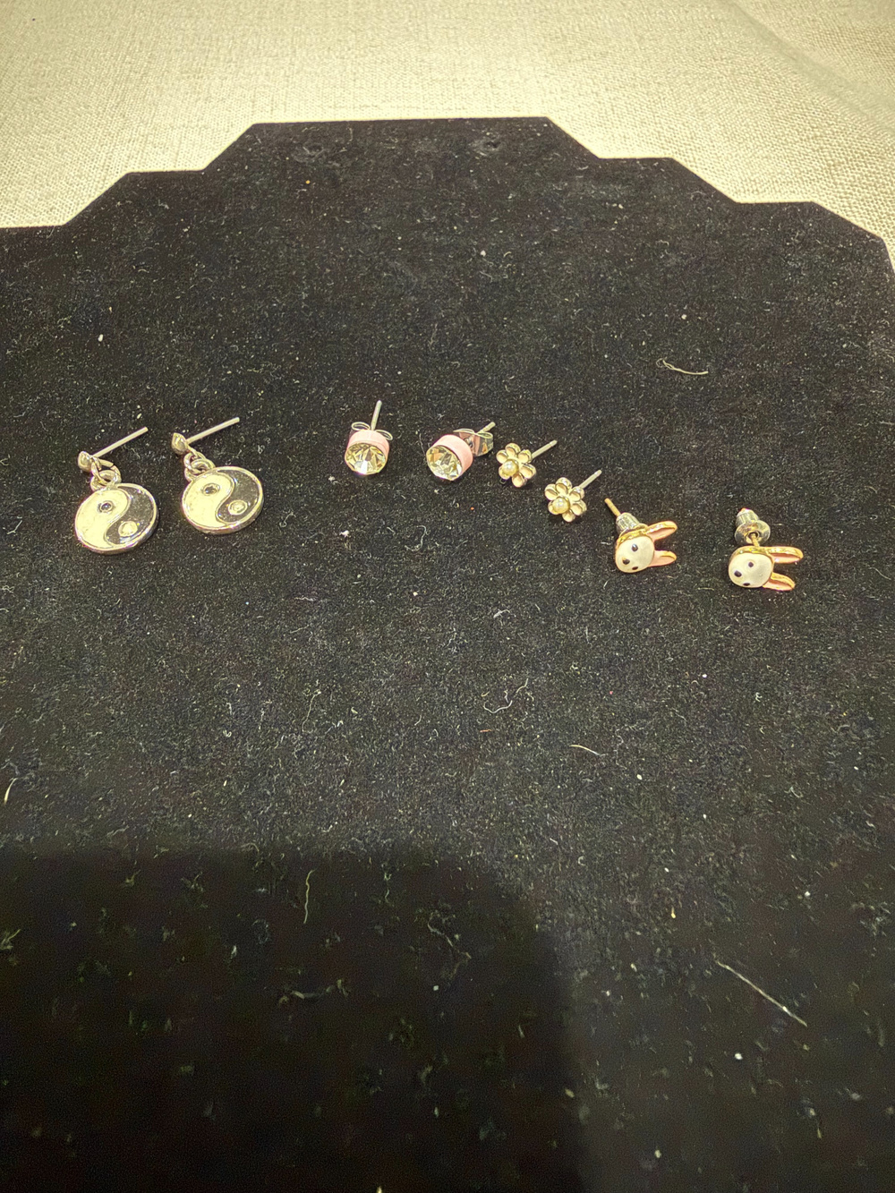 Yin Yang Earrings Flower Stud Earrings Bunny Stud Earrings - set of 4 pair